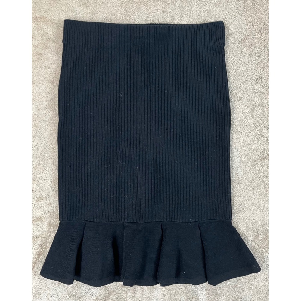 Express Ribbed Knit Mini Skirt Flounced Ruffle Hem Women Small Black New $80